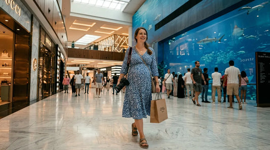 Tourist in maternity dress in dubai mall