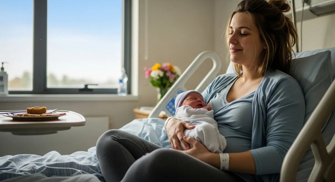 Girl after delivery wearing maternity clothes