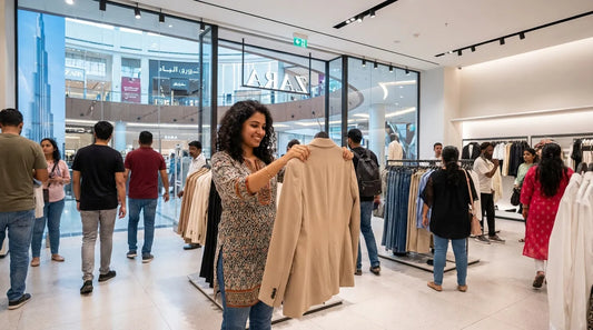 Indian girl buying shirt on Zara in dubai mall outlet