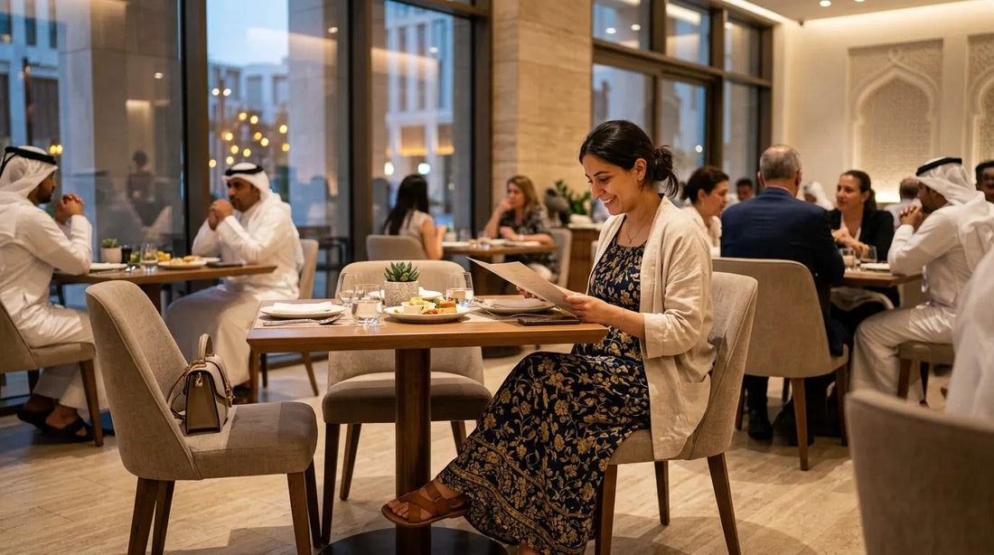 girl in maternity clothes at doha restaurant