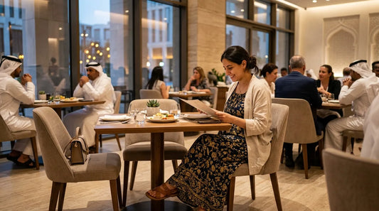 girl in maternity clothes at doha restaurant