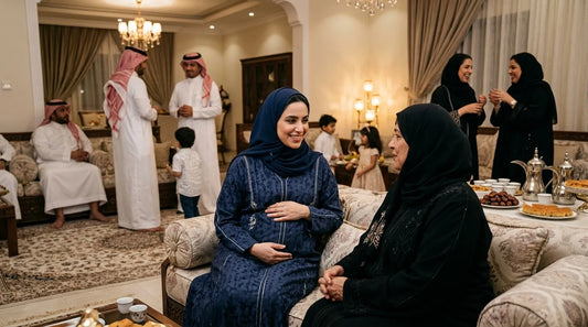 Mom in maternity clothes at saudi family party