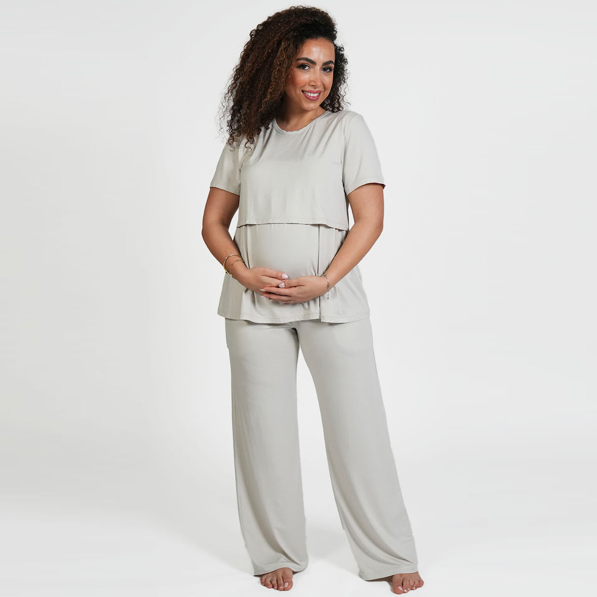 Beige maternity pants designed for comfort and support