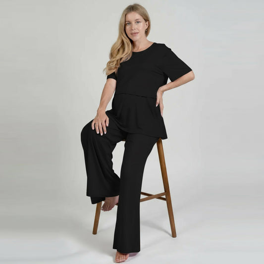 Front view of the Everyday Maternity Pants in black