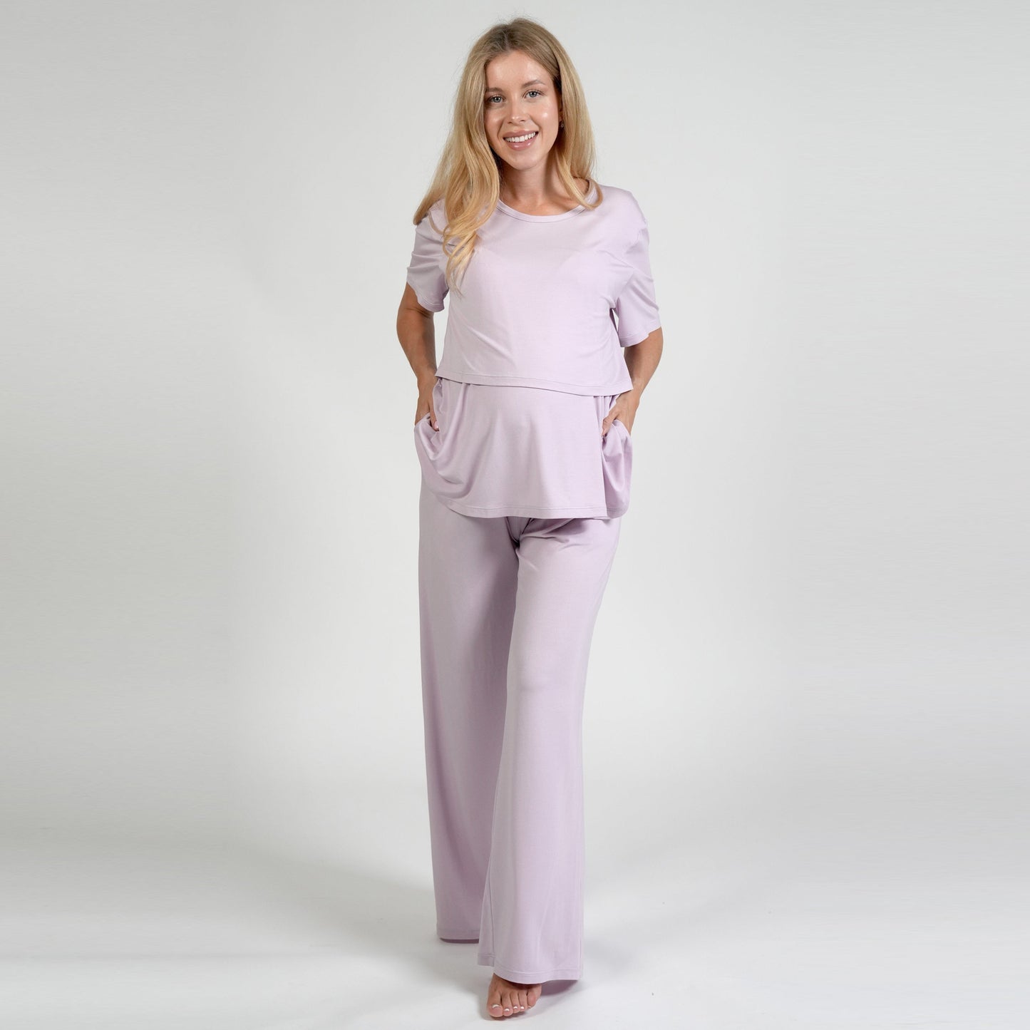 Front view of the Everyday Maternity Pants in lavender
